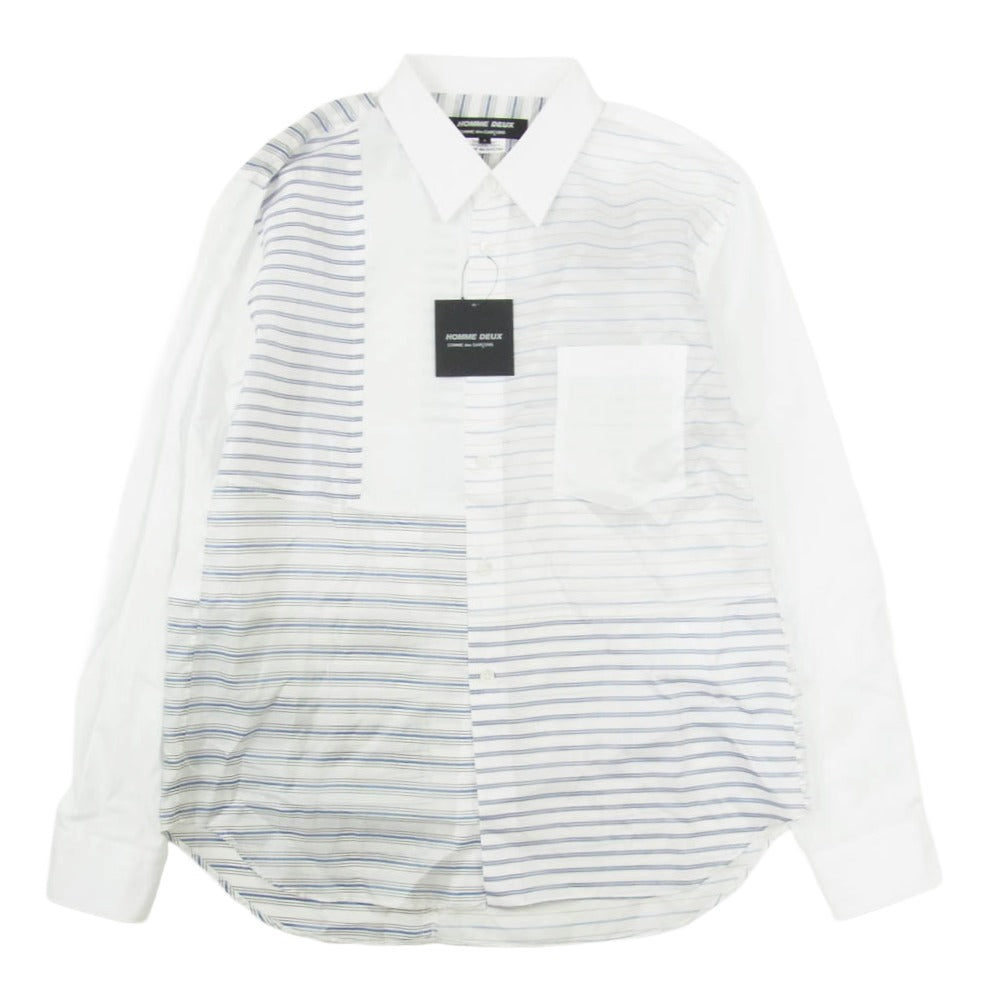 COMME des GARCONS HOMME DEUX コムデギャルソンオムドゥ DP-B048 AD2025 ボーダー シースルー切替 長袖 シャツ ホワイト系 S【極上美品】【中古】