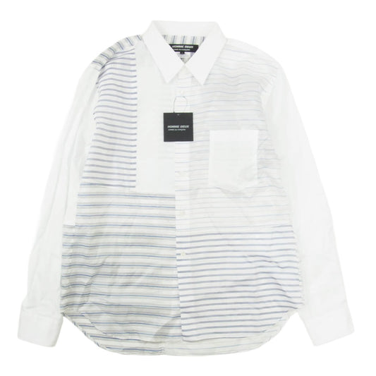 COMME des GARCONS HOMME DEUX コムデギャルソンオムドゥ DP-B048 AD2025 ボーダー シースルー切替 長袖 シャツ ホワイト系 S【極上美品】【中古】