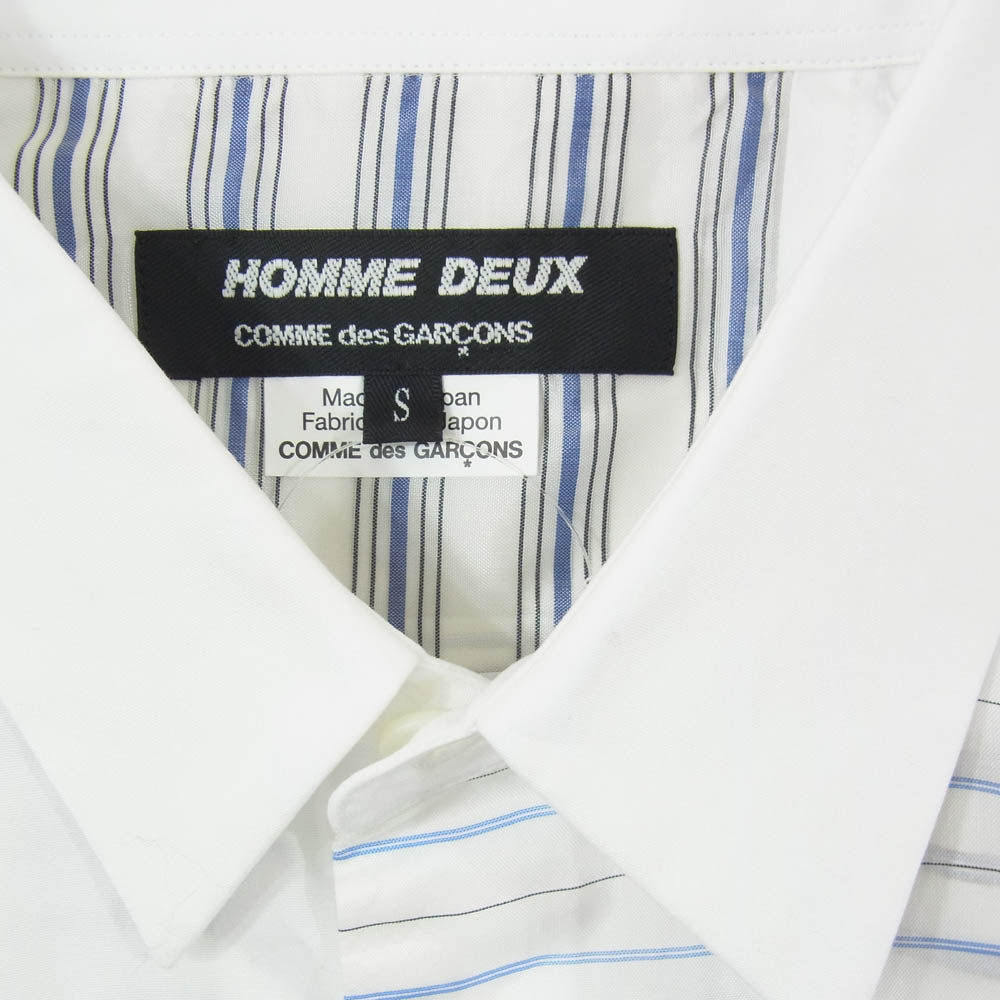 COMME des GARCONS HOMME DEUX コムデギャルソンオムドゥ DP-B048 AD2025 ボーダー シースルー切替 長袖 シャツ ホワイト系 S【極上美品】【中古】
