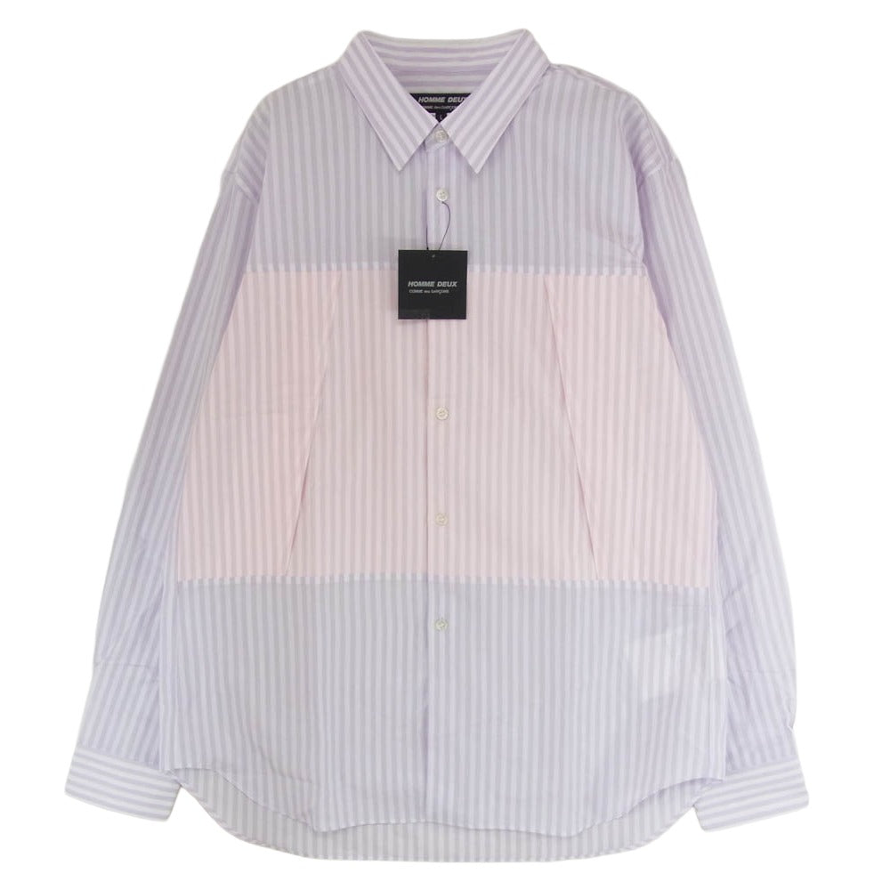 COMME des GARCONS HOMME DEUX コムデギャルソンオムドゥ DP-B042 AD2025 ストライプ 切替 ロングスリーブ 長袖 シャツ ピンク系 L【極上美品】【中古】