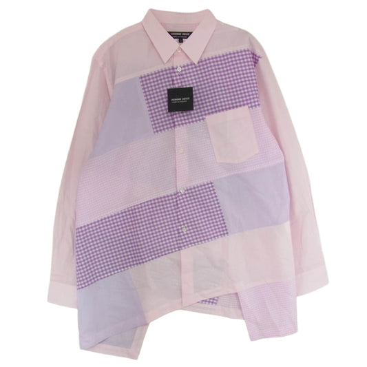 COMME des GARCONS HOMME DEUX コムデギャルソンオムドゥ DP-B043 AD2025 捻れ パッチワーク 切替 長袖 シャツ ピンク系 L【極上美品】【中古】