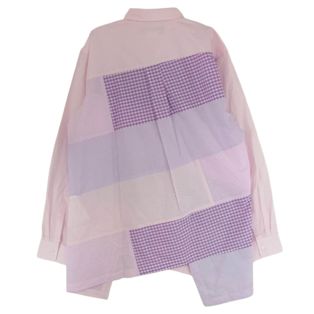 COMME des GARCONS HOMME DEUX コムデギャルソンオムドゥ DP-B043 AD2025 捻れ パッチワーク 切替 長袖 シャツ ピンク系 L【極上美品】【中古】