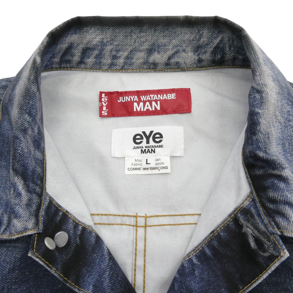 JUNYA WATANABE COMME des GARCONS MAN ジュンヤワタナベコムデギャルソンマン Levi's リーバイス 25SS WO-J910 eye アイ BerBerJin ベルベルジン ナイロンツイル インクジェットプリント 507XX 2nd 転写デニム ジャケット ブルゾン インディゴブルー系 L【極上美品】【中古】