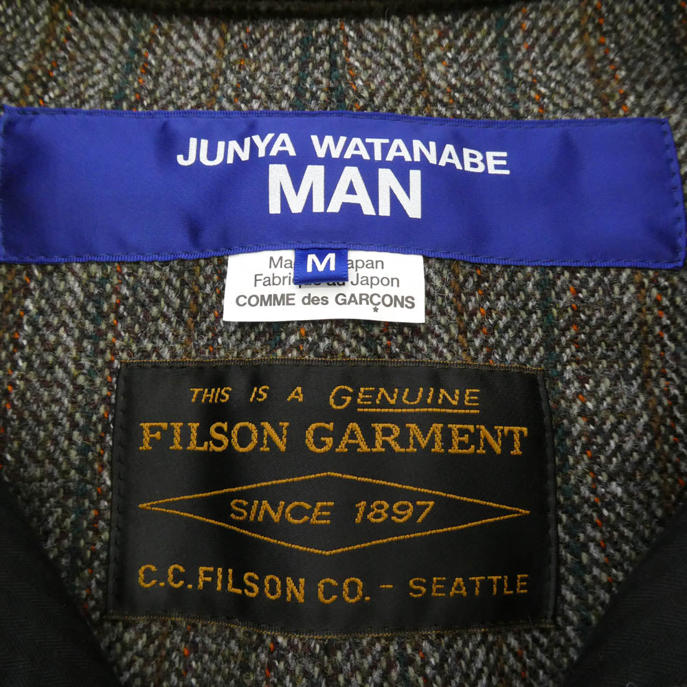 JUNYA WATANABE COMME des GARCONS MAN ジュンヤワタナベコムデギャルソンマン FILSON フィルソン 25AW WP-C014 ウール 襟コーデュロイ レザーパッチ 切替 ジャケット ブラウン系 M【極上美品】【中古】
