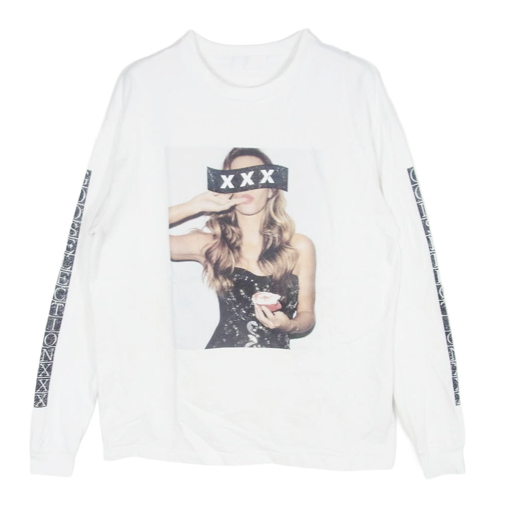 GOD SELECTION XXX ゴッドセレクション フォト プリント 袖ロゴ ロングスリーブ 長袖 Ｔシャツ ホワイト系 M【中古】