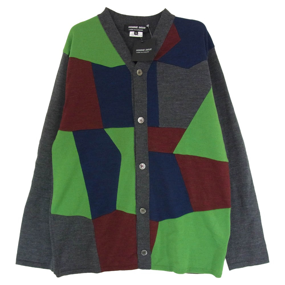 COMME des GARCONS HOMME DEUX コムデギャルソンオムドゥ 25AW DP-N001-051 WOOL CARDIGAN PATCHWORK ウール パッチワーク ニット カーディガン マルチカラー系 XL【極上美品】【中古】