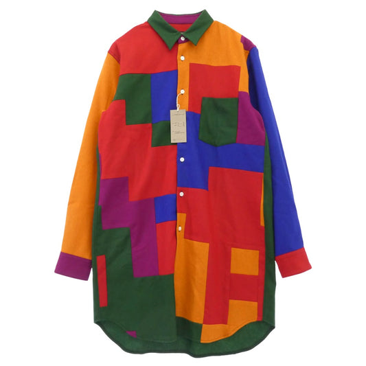 COMME des GARCONS HOMME PLUS コムデギャルソンオムプリュス 25AW PP-B032-051 ウールナイロン パッチワーク 長袖 ロング ドレスシャツ マルチカラー系 M【極上美品】【中古】