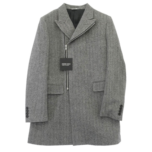 COMME des GARCONS HOMME DEUX コムデギャルソンオムドゥ 25AW DP-J052-051 ヘリンボーン ピークドラペル ジップアップ チェスターコート グレー系 S【極上美品】【中古】