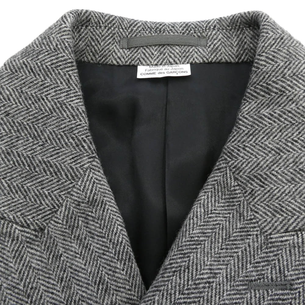 COMME des GARCONS HOMME DEUX コムデギャルソンオムドゥ 25AW DP-J052-051 ヘリンボーン ピークドラペル ジップアップ チェスターコート グレー系 S【極上美品】【中古】