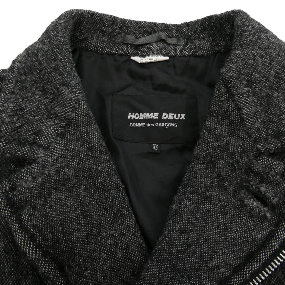 COMME des GARCONS HOMME DEUX コムデギャルソンオムドゥ 25AW DP-C002-051 製品加工ウール縮絨 ジップアップ ロングコート ジャケット グレー系 XS【極上美品】【中古】