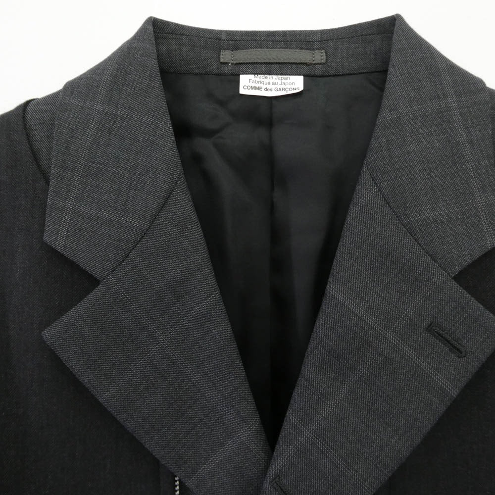 COMME des GARCONS HOMME DEUX コムデギャルソンオムドゥ 25AW DP-J048-051 チェック柄 ドッキング フロントジップデザイン テーラードジャケット グレー系 XS【極上美品】【中古】