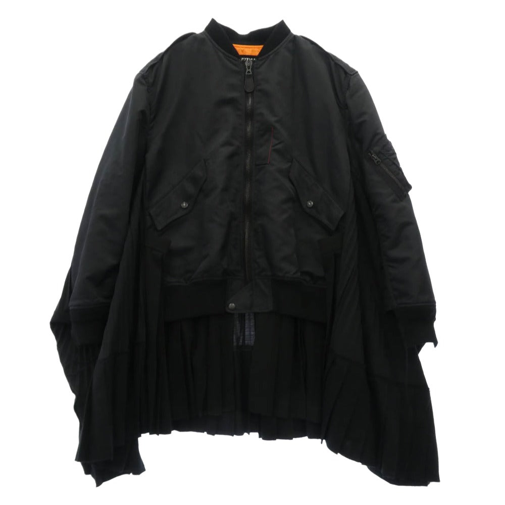 JUNYA WATANABE COMME des GARCONS ジュンヤワタナベコムデギャルソン JH-J029 異素材 切替 MA-1 ドッキング プリーツ オーバー ロング ジャケット ブラック系 XS【中古】