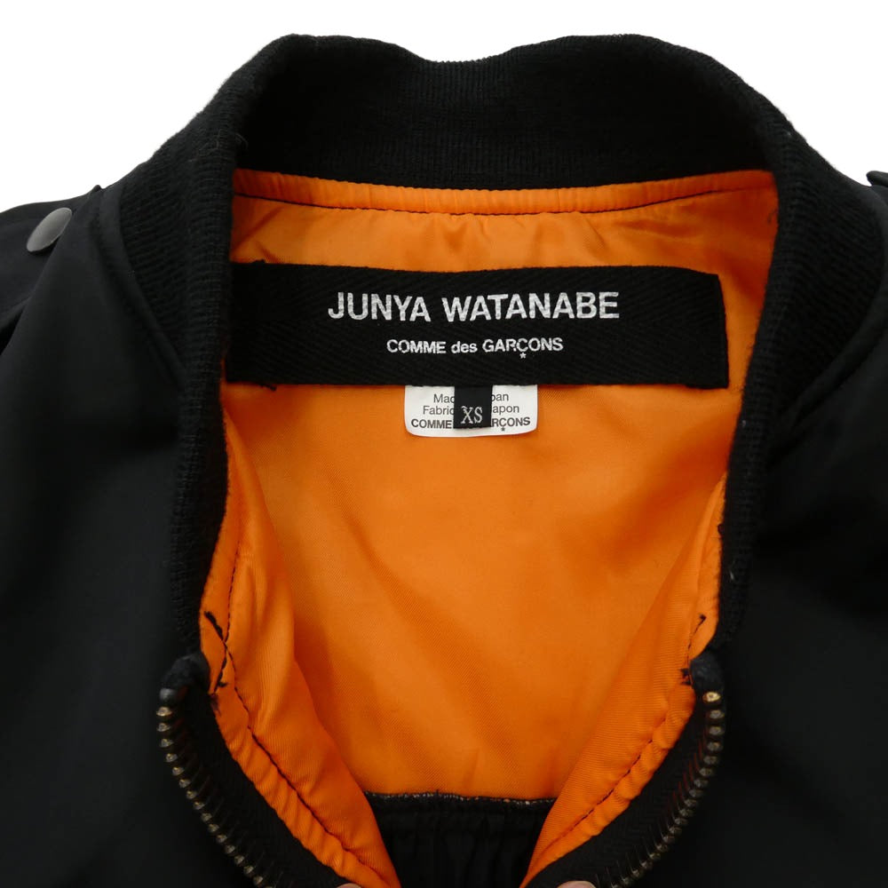 JUNYA WATANABE COMME des GARCONS ジュンヤワタナベコムデギャルソン JH-J029 異素材 切替 MA-1 ドッキング プリーツ オーバー ロング ジャケット ブラック系 XS【中古】