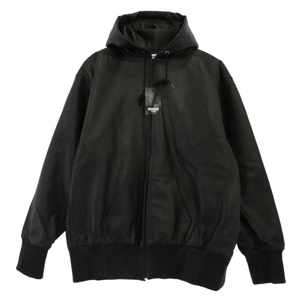 モシール MOJK004 LORNELIA ローレニア ウォッシャブル カウハイド レザー フーデッド トラック ジャケット ブラック系 42【新古品】【未使用】【中古】