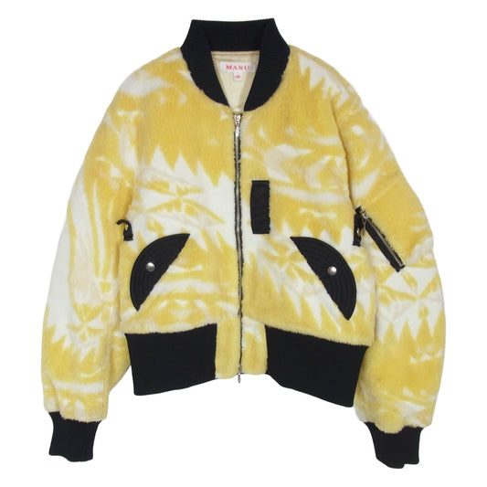 エムエーエスユー 22AW MVFW-BL0222 JACQUARD NATIVE FLEECE BOMBER JACKET ジャカード ネイティブ フリース ボンバー ジャケット イエロー系 46【美品】【中古】
