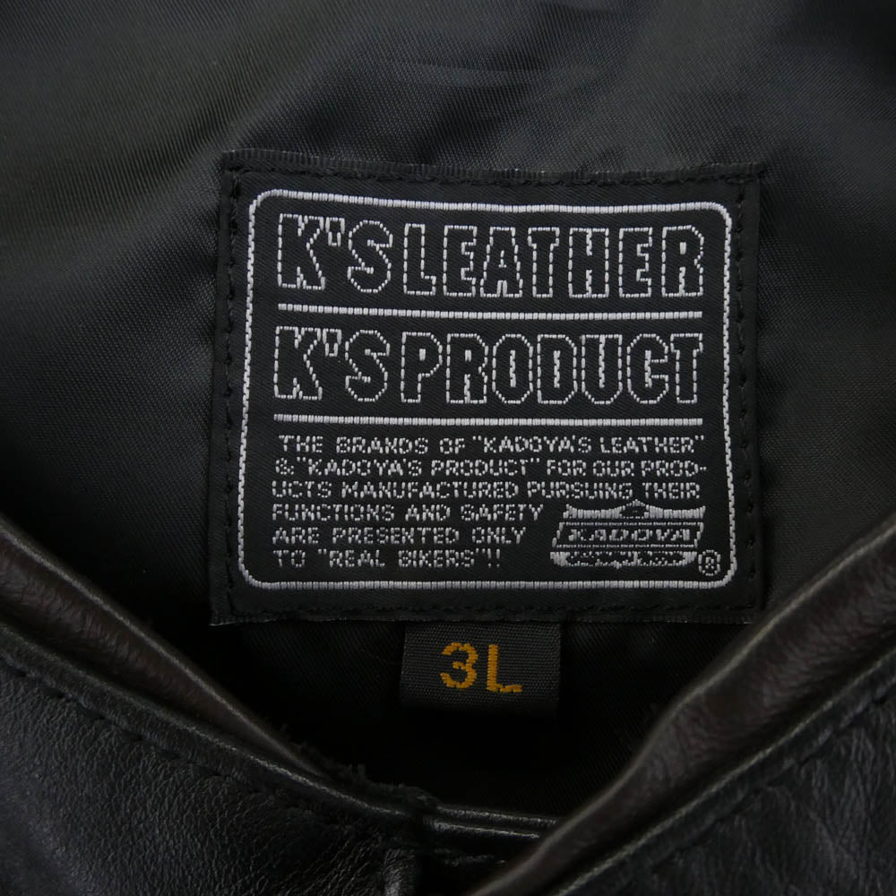 KADOYA カドヤ LCNCLV-009 K’SKLEATHER カウレザー 牛革 レザー ベスト ジャケット ブラック系 3L【中古】