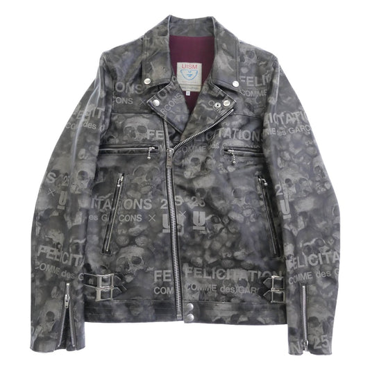 COMME des GARCONS コムデギャルソン UCQ9208 25周年記念 スカルロゴ ダブル ライダースジャケット グレー系 2【中古】