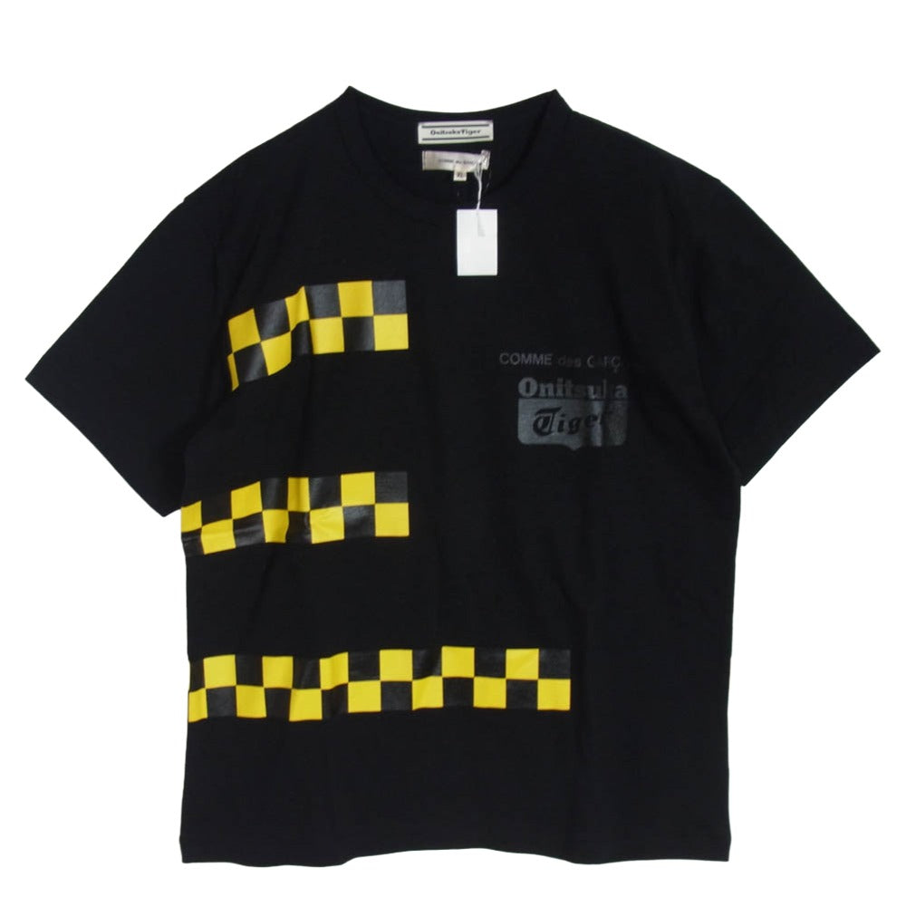 COMME des GARCONS コムデギャルソン 25AW OP-T004-051 Wネーム チェッカード 胸ロゴプリント クルーネック 半袖 Tシャツ カットソー ブラック系 XL【極上美品】【中古】