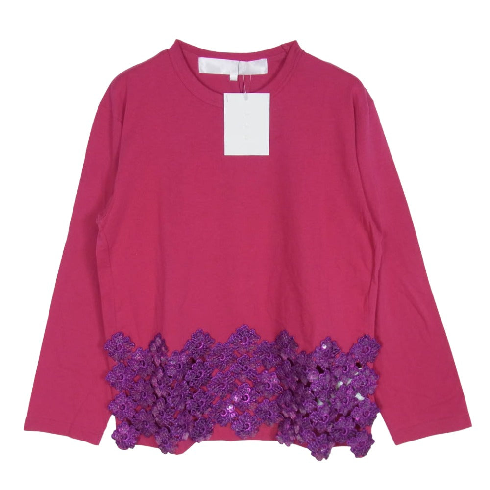 tao COMME des GARCONS タオ コムデギャルソン 25AW TP-T010-051 スパンコールレースデザインクルーネック 長袖 カットソー Tシャツ ピンク系 M【極上美品】【中古】