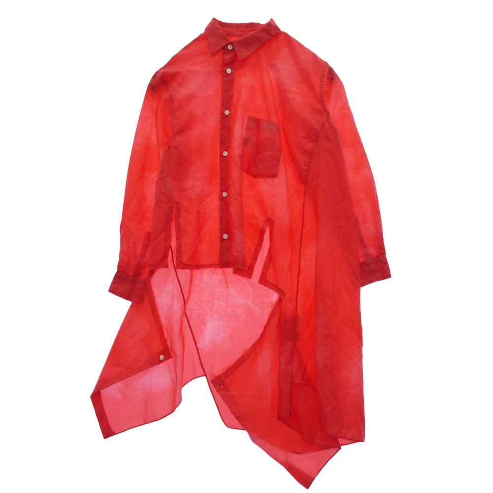 COMME des GARCONS コムデギャルソン 25AW GP-B005 白タグ 本ライン エステル製品加工 カットオフ アシンメトリー 捻じれ ロング シャツ 長袖 ブラウス レッド系 S【美品】【中古】