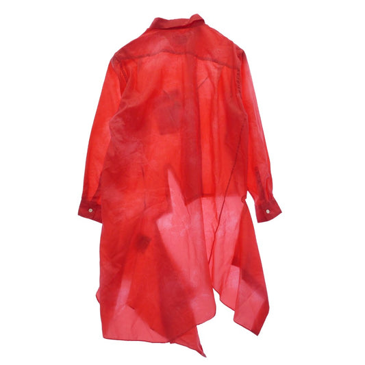 COMME des GARCONS コムデギャルソン 25AW GP-B005 白タグ 本ライン エステル製品加工 カットオフ アシンメトリー 捻じれ ロング シャツ 長袖 ブラウス レッド系 S【美品】【中古】