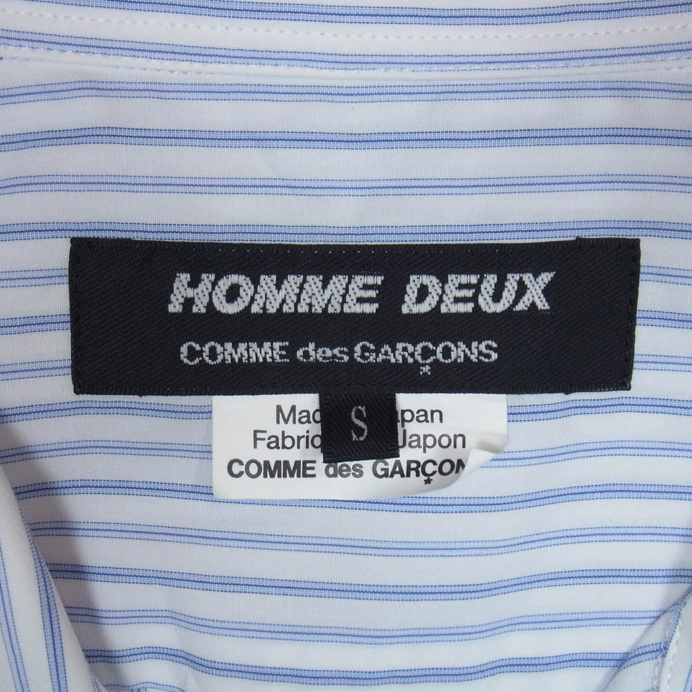 COMME des GARCONS HOMME DEUX コムデギャルソンオムドゥ 25AW DP-B037-051 ドローコード ストライプ切替 長袖 シャツ ブルー系 S【極上美品】【中古】