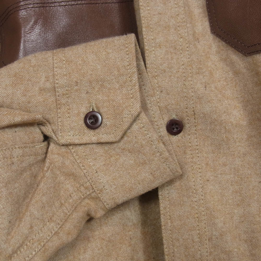 JUNYA WATANABE COMME des GARCONS MAN ジュンヤワタナベコムデギャルソンマン 25AW WP-B011 ゴートレザーポケット 多素材切替 長袖 シャツ ライトブラウン系 L【極上美品】【中古】