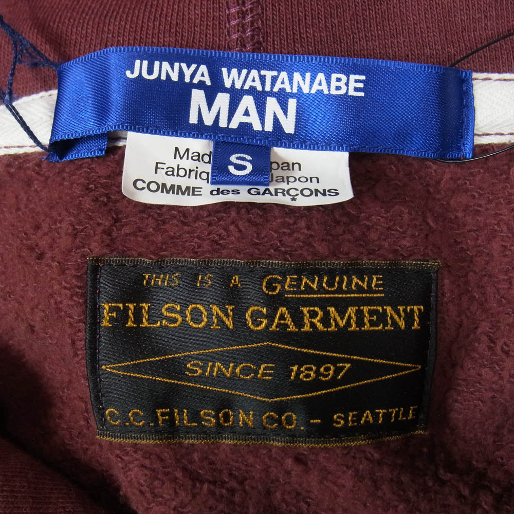 JUNYA WATANABE COMME des GARCONS MAN ジュンヤワタナベコムデギャルソンマン FILSON フィルソン 25AW WP-T001 綿裏毛 Wネーム ロゴ刺繍 プルオーバー パーカー フーディ 赤茶系 S【極上美品】【中古】