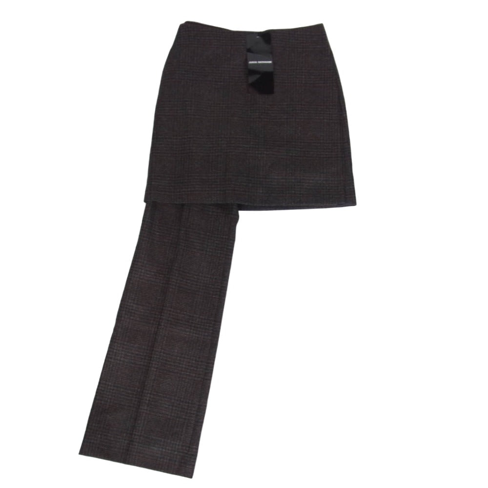 JUNYA WATANABE COMME des GARCONS ジュンヤワタナベコムデギャルソン 25AW JP-P061 カシミヤ混 レイヤードデザイン スカートドッキング ワンレングス パンツ ダークブラウン系 S【極上美品】【中古】