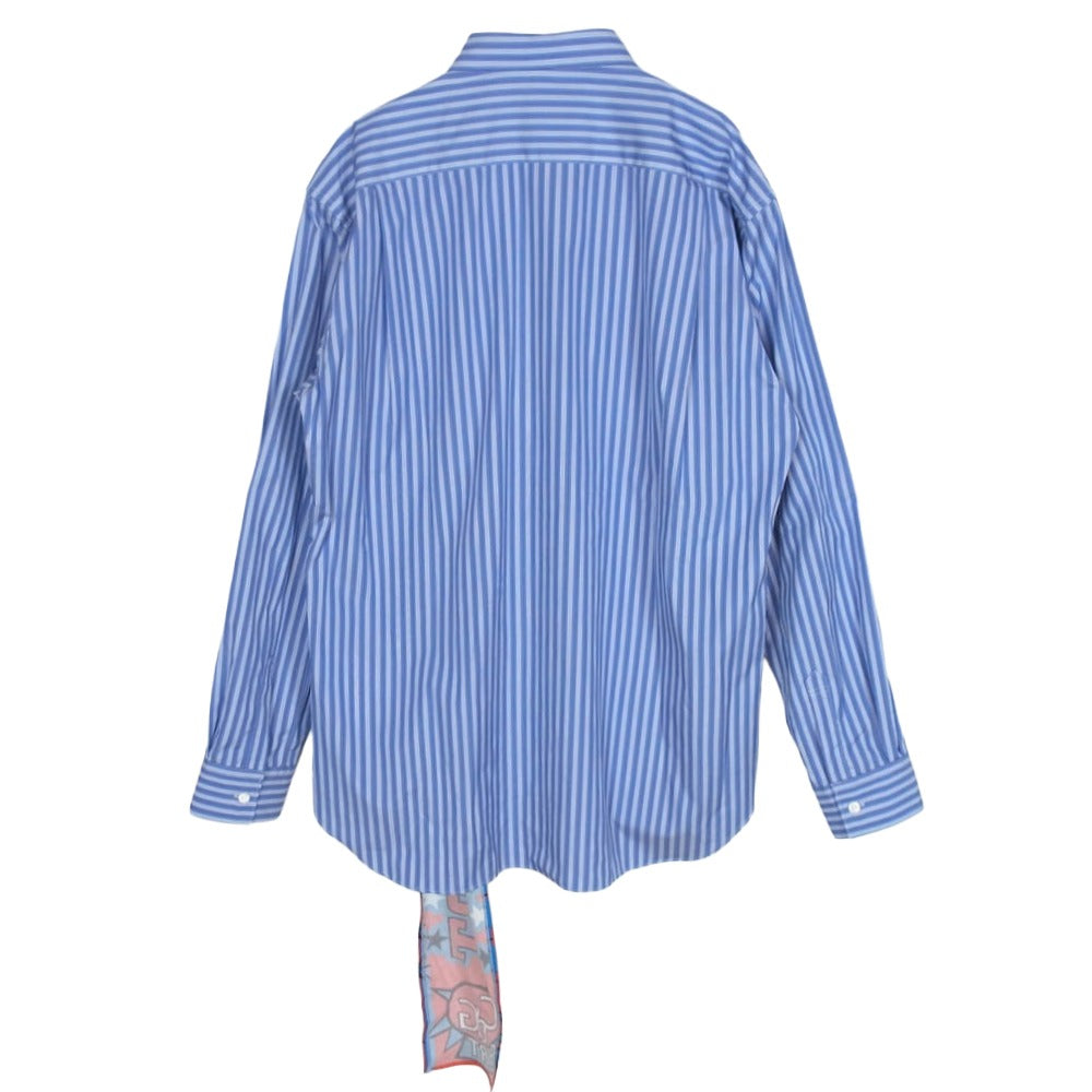 COMME des GARCONS コムデギャルソン 25AW FP-B012-W25 SHIRT シャツ yarn dyed cotton stripe x cotton poplin print ジップデザイン ヤーン ダイド コットンストライプ ポプリン 長袖 シャツ ブルー系 M【極上美品】【中古】