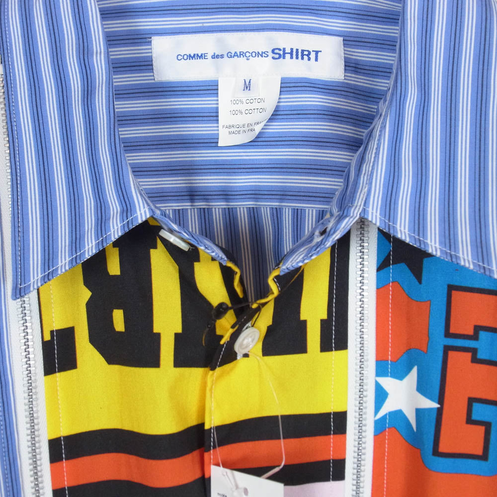COMME des GARCONS コムデギャルソン 25AW FP-B012-W25 SHIRT シャツ yarn dyed cotton stripe x cotton poplin print ジップデザイン ヤーン ダイド コットンストライプ ポプリン 長袖 シャツ ブルー系 M【極上美品】【中古】