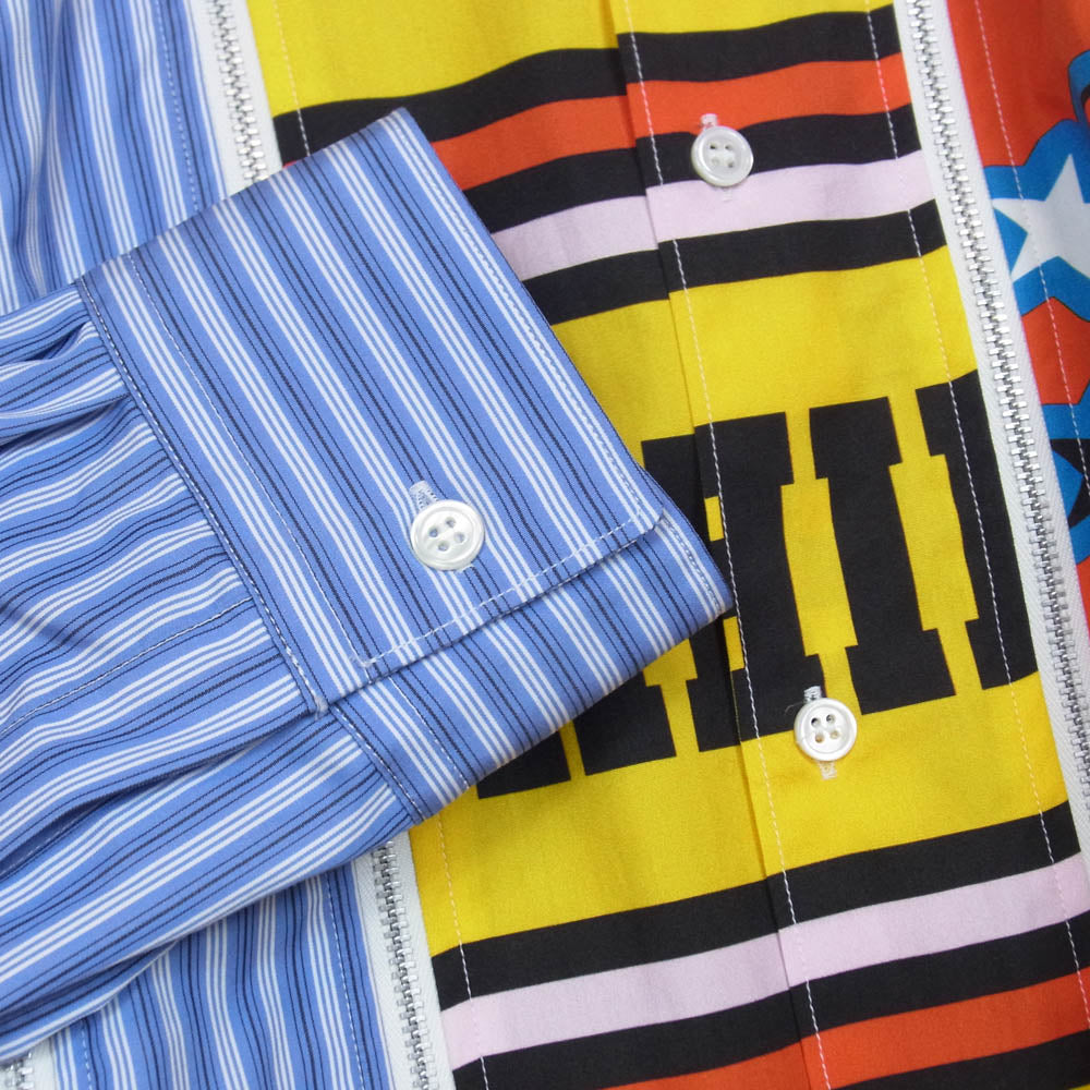COMME des GARCONS コムデギャルソン 25AW FP-B012-W25 SHIRT シャツ yarn dyed cotton stripe x cotton poplin print ジップデザイン ヤーン ダイド コットンストライプ ポプリン 長袖 シャツ ブルー系 M【極上美品】【中古】