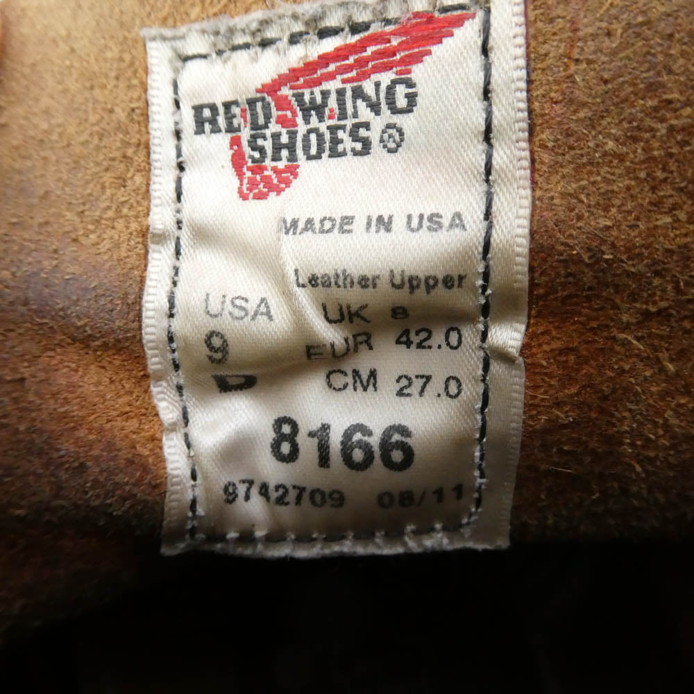 RED WING レッドウィング USA製 8166 6-inch Classic Round 6インチ クラシックラウンド ソールカスタム ブーツ ブラウン系 27cm【中古】