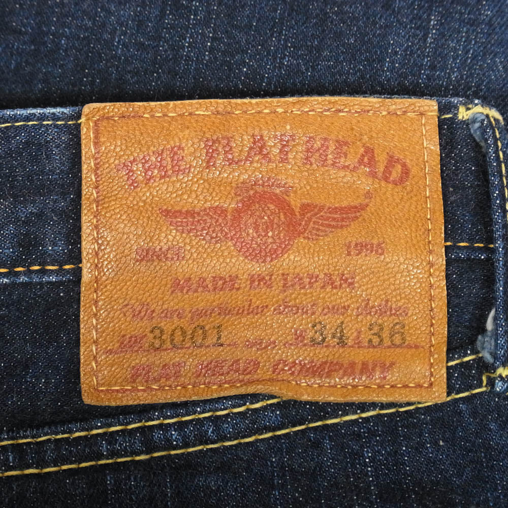 THE FLAT HEAD ザフラットヘッド 3001 14.5oz TIGHT STRAIGHT JEANS ZIPPER FLY タイトストレート ジーンズ デニム パンツ インディゴブルー系 34【中古】