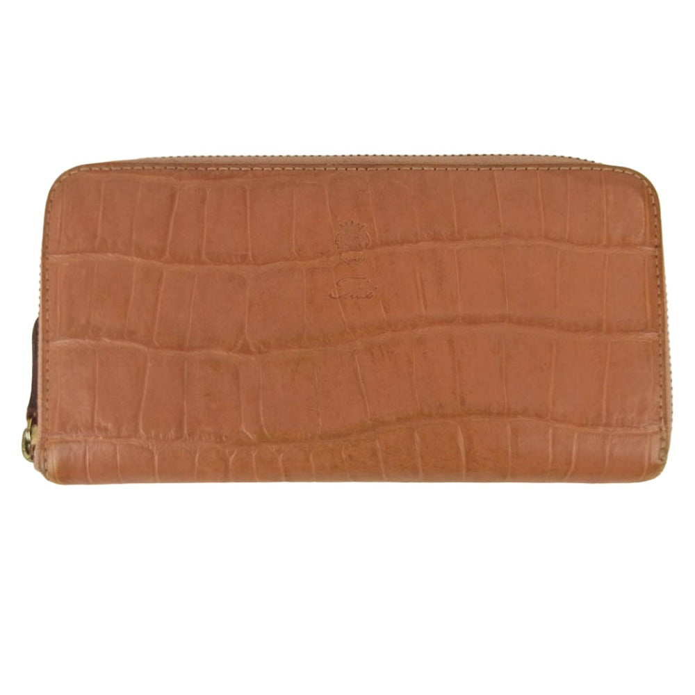 Felisi フェリージ イタリア製 125 クロコ型押し ラウンドジップ ウォレット 長財布 オレンジ系【中古】