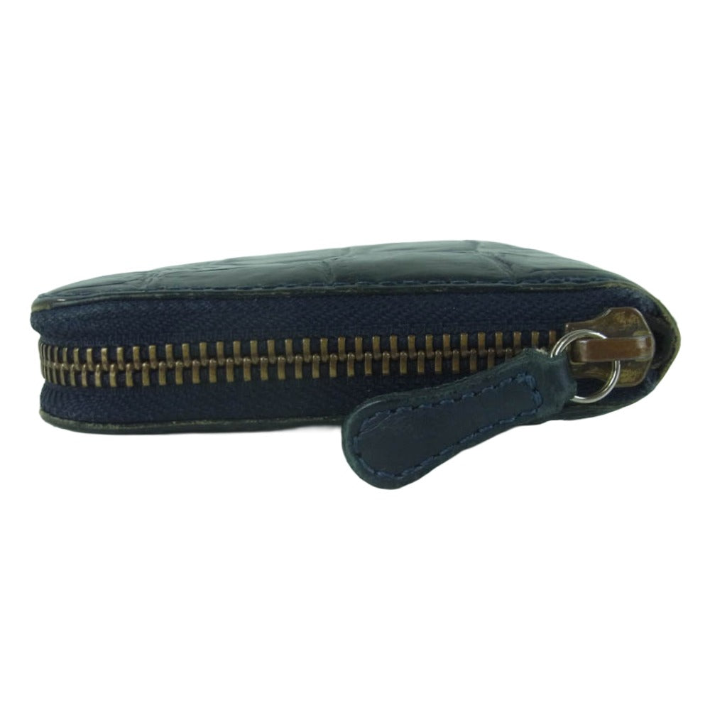 Felisi フェリージ イタリア製 125 クロコ型押し ラウンドジップ ウォレット 長財布 ダークネイビー系【中古】