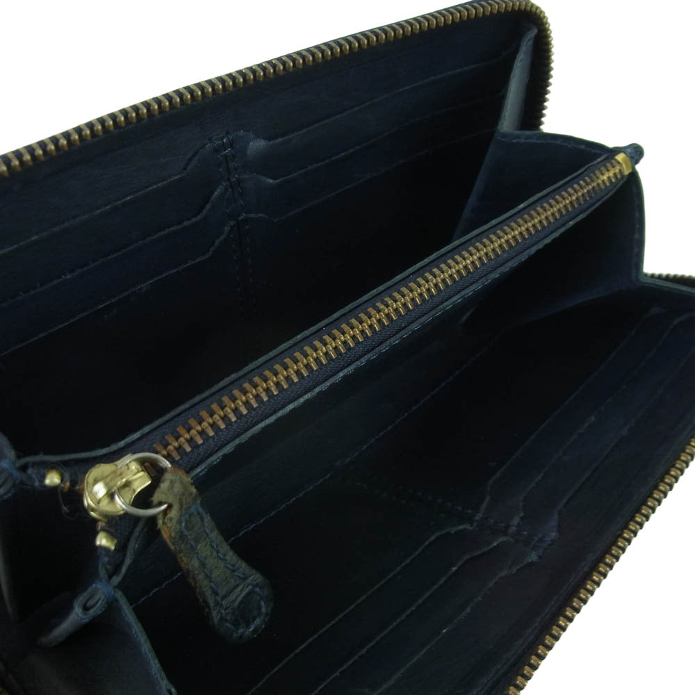 Felisi フェリージ イタリア製 125 クロコ型押し ラウンドジップ ウォレット 長財布 ダークネイビー系【中古】