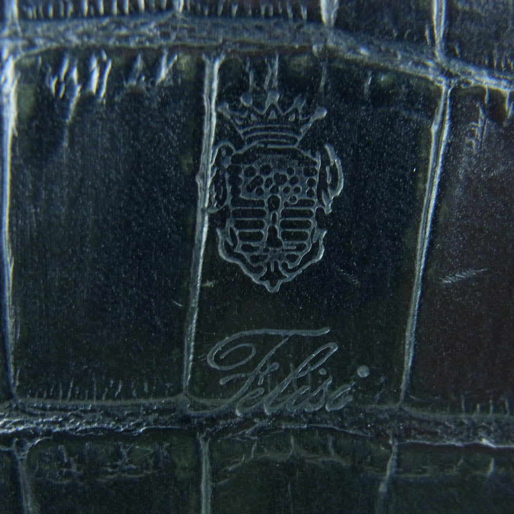 Felisi フェリージ イタリア製 125 クロコ型押し ラウンドジップ ウォレット 長財布 ダークネイビー系【中古】