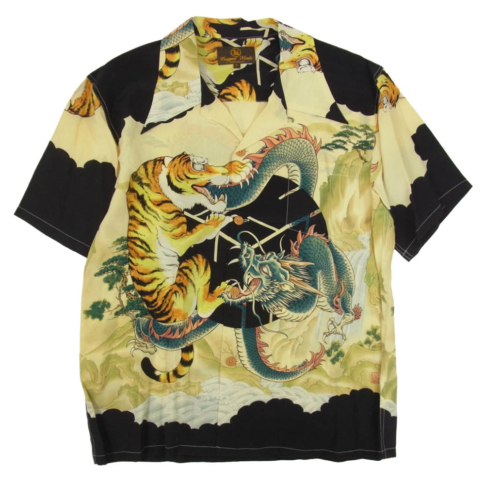 クロップドヘッズ シルク100％ 虎 龍 半袖シャツ ブラック系 L【中古】