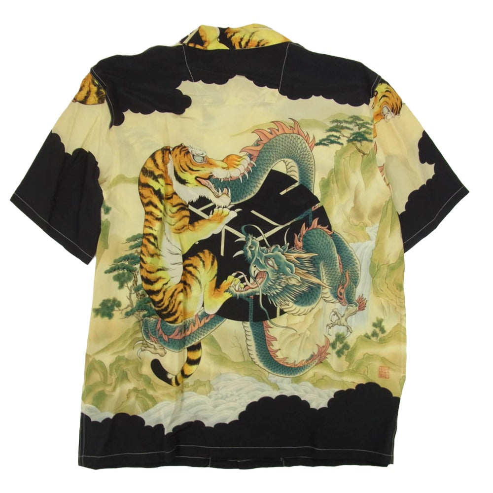 クロップドヘッズ シルク100％ 虎 龍 半袖シャツ ブラック系 L【中古】
