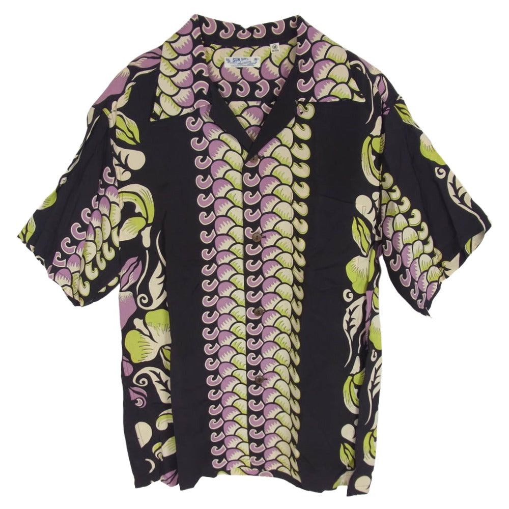 SUN SURF サンサーフ SS33864 GEOMETRICAL LEI BORDER ジオメトリカル レイ ボーダー 半袖 アロハシャツ 黒紫茶系 M【中古】
