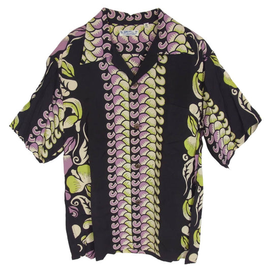 SUN SURF サンサーフ SS33864 GEOMETRICAL LEI BORDER ジオメトリカル レイ ボーダー 半袖 アロハシャツ 黒紫茶系 M【中古】