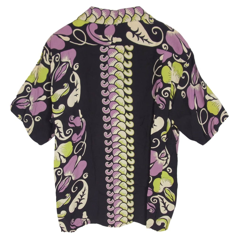 SUN SURF サンサーフ SS33864 GEOMETRICAL LEI BORDER ジオメトリカル レイ ボーダー 半袖 アロハシャツ 黒紫茶系 M【中古】