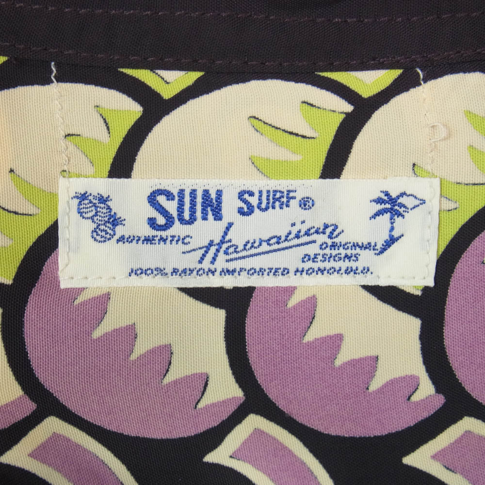 SUN SURF サンサーフ SS33864 GEOMETRICAL LEI BORDER ジオメトリカル レイ ボーダー 半袖 アロハシャツ 黒紫茶系 M【中古】