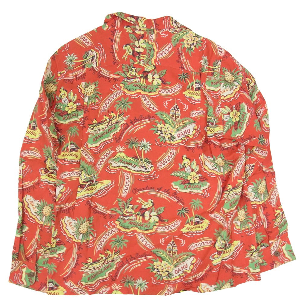 SUN SURF サンサーフ SS24439 PARADISE OF THE PACIFIC 総柄 レーヨン 長袖 アロハシャツ レッド系 M【中古】