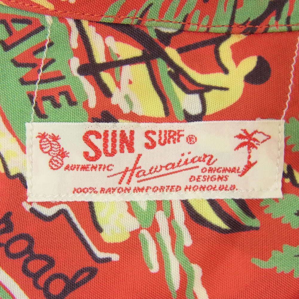 SUN SURF サンサーフ SS24439 PARADISE OF THE PACIFIC 総柄 レーヨン 長袖 アロハシャツ レッド系 M【中古】