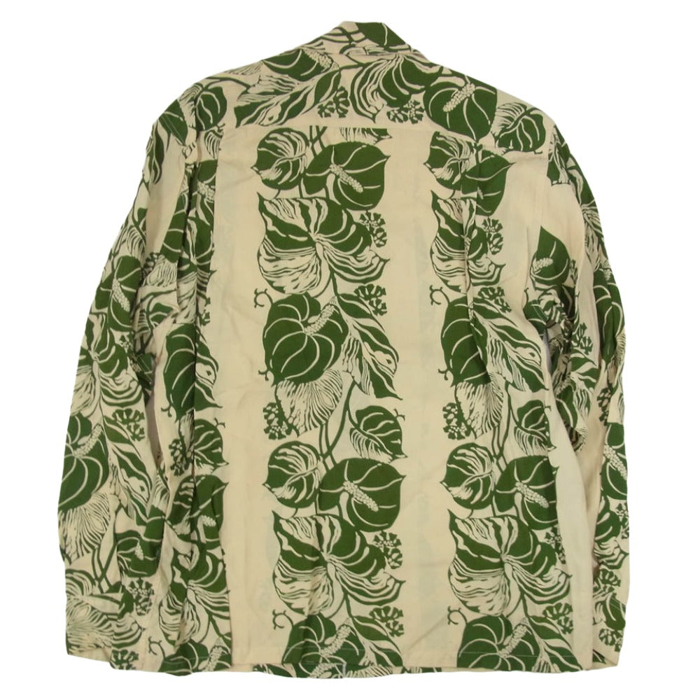 SUN SURF サンサーフ SS24436 ANTHURIUM BORDER リーフ柄 ストライプ 長袖 アロハシャツ グリーン系 M【中古】