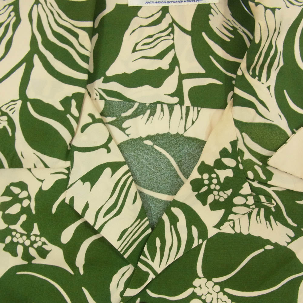 SUN SURF サンサーフ SS24436 ANTHURIUM BORDER リーフ柄 ストライプ 長袖 アロハシャツ グリーン系 M【中古】