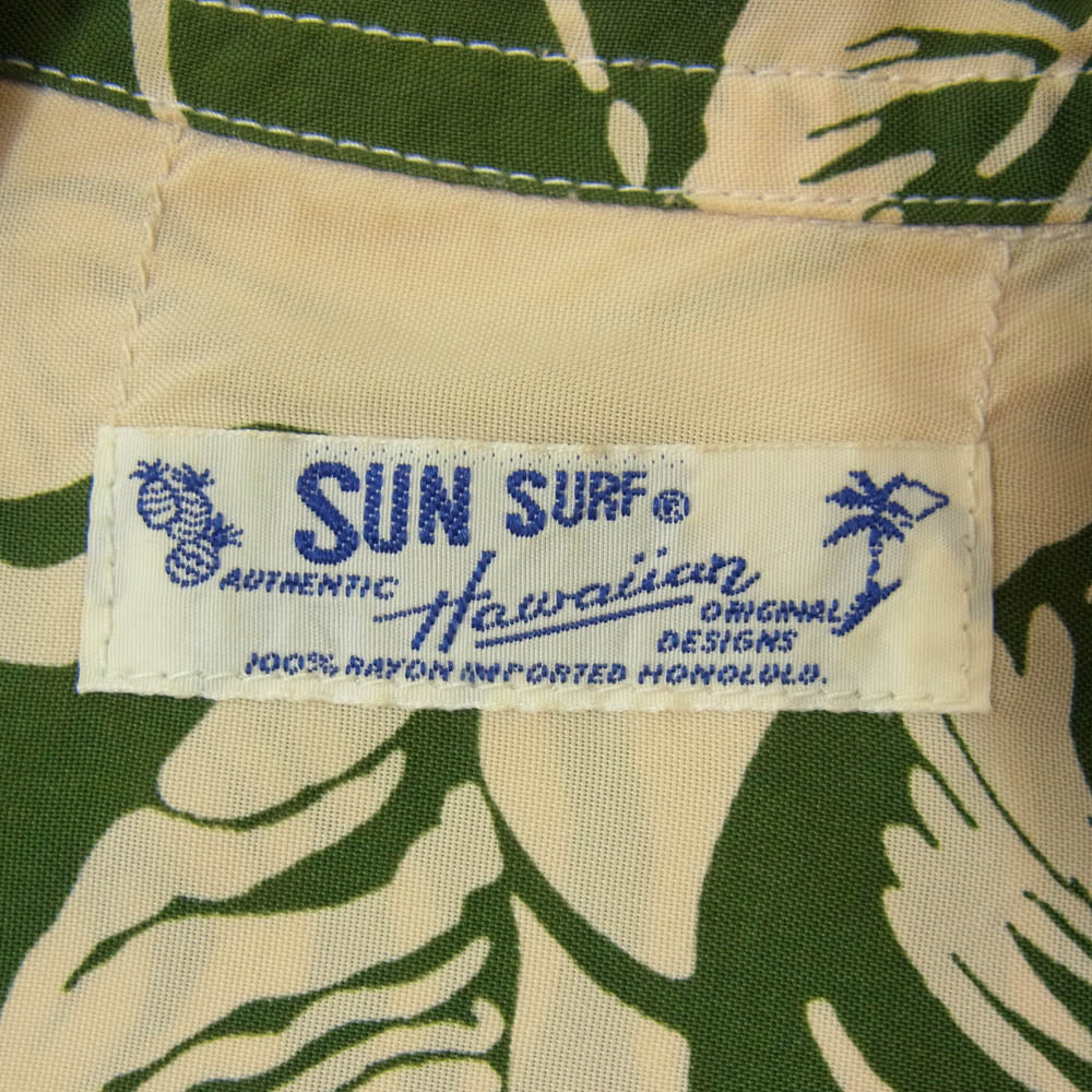SUN SURF サンサーフ SS24436 ANTHURIUM BORDER リーフ柄 ストライプ 長袖 アロハシャツ グリーン系 M【中古】
