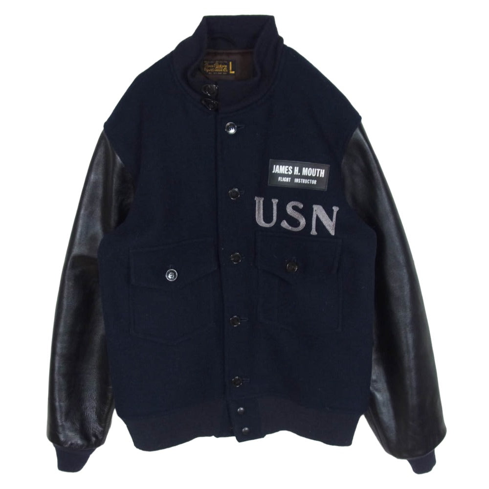 Buzz Rickson's バズリクソンズ BR11332 USN FLIGT INSTRUCTOR JACKET 馬革 レザー袖切替 アメリカ海軍 フライト インストラクター ジャケット ネイビー系 L【中古】